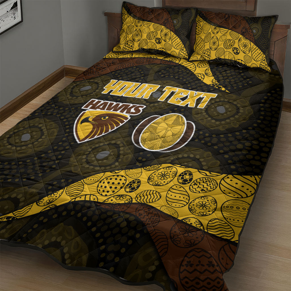 Personalized Hawks Football Quilt Bed Set Easter Egg Pattern Brown Gold Tribal Dot Art Style