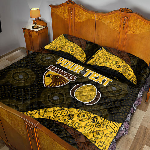 Personalized Hawks Football Quilt Bed Set Easter Egg Pattern Brown Gold Tribal Dot Art Style