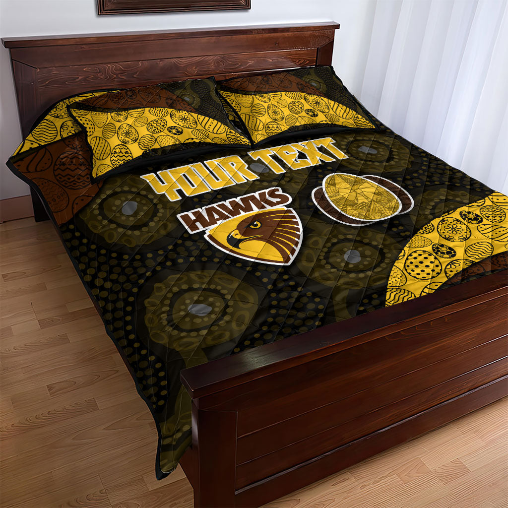 Personalized Hawks Football Quilt Bed Set Easter Egg Pattern Brown Gold Tribal Dot Art Style