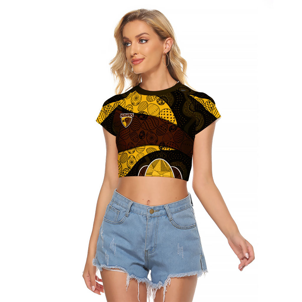 Personalized Hawks Football Raglan Cropped T Shirt Easter Egg Pattern Brown Gold Tribal Dot Art Style