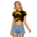 Personalized Hawks Football Raglan Cropped T Shirt Easter Egg Pattern Brown Gold Tribal Dot Art Style