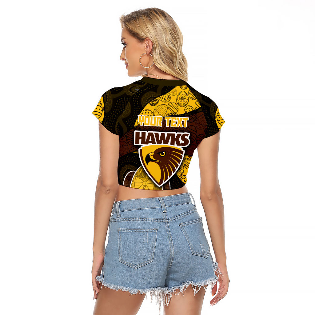 Personalized Hawks Football Raglan Cropped T Shirt Easter Egg Pattern Brown Gold Tribal Dot Art Style