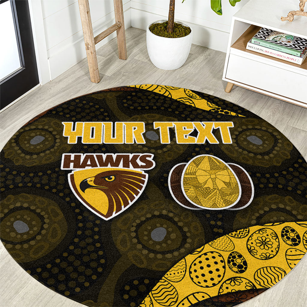 Personalized Hawks Football Round Carpet Easter Egg Pattern Brown Gold Tribal Dot Art Style