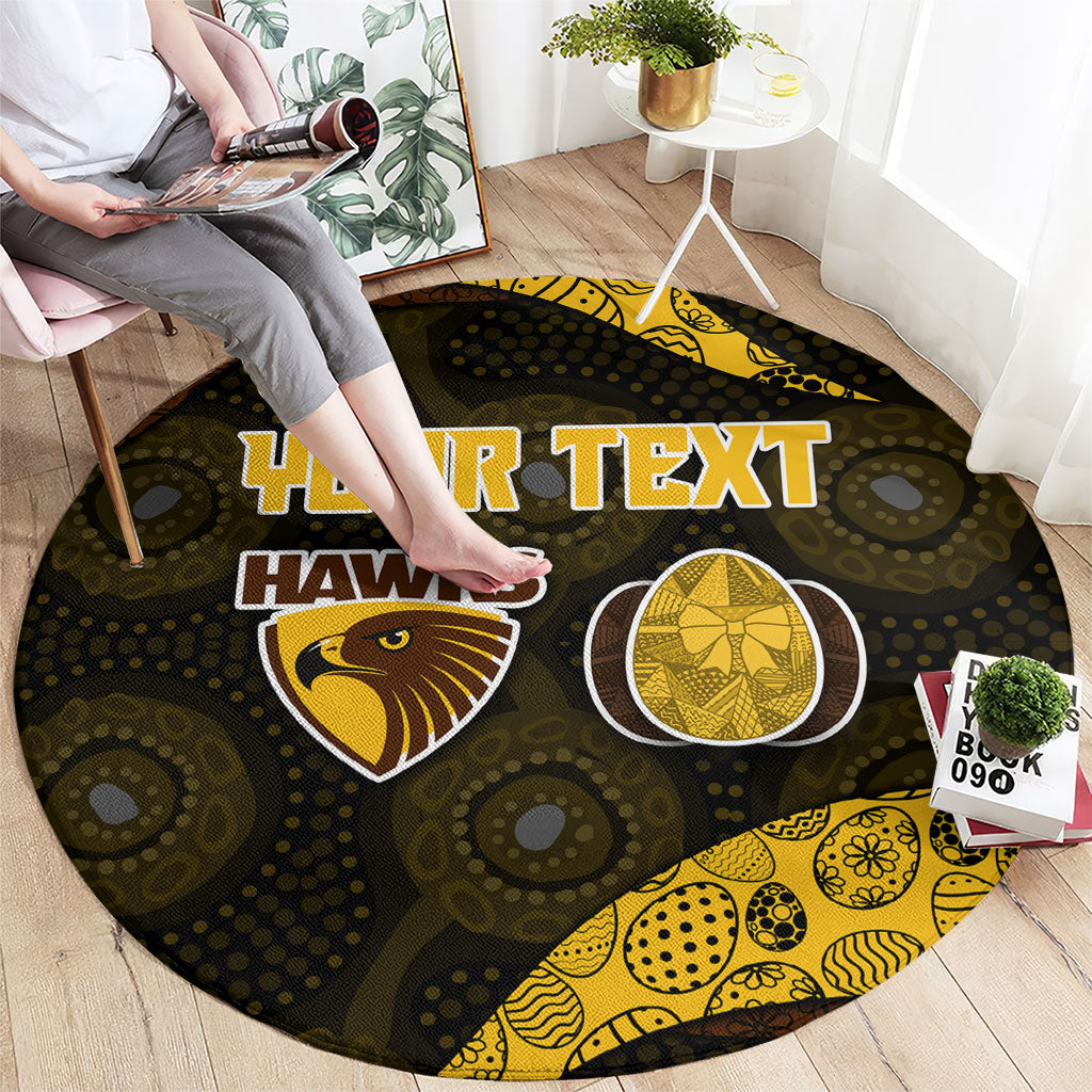Personalized Hawks Football Round Carpet Easter Egg Pattern Brown Gold Tribal Dot Art Style