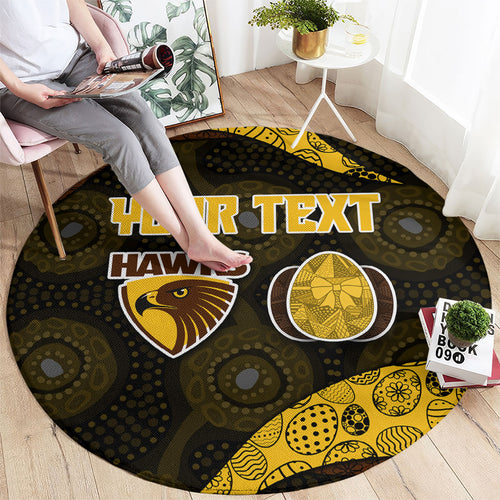 Personalized Hawks Football Round Carpet Easter Egg Pattern Brown Gold Tribal Dot Art Style