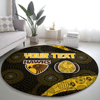 Personalized Hawks Football Round Carpet Easter Egg Pattern Brown Gold Tribal Dot Art Style