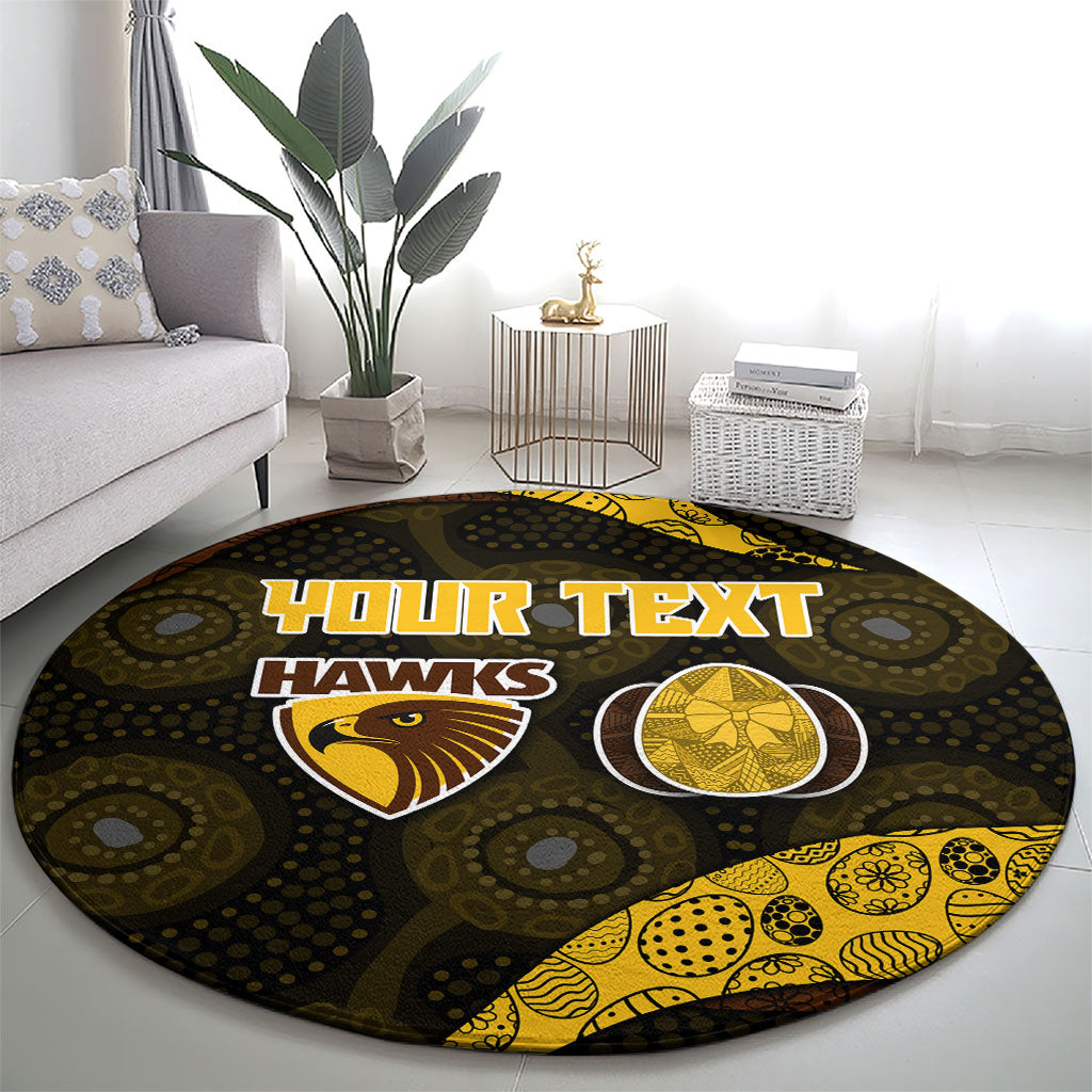 Personalized Hawks Football Round Carpet Easter Egg Pattern Brown Gold Tribal Dot Art Style