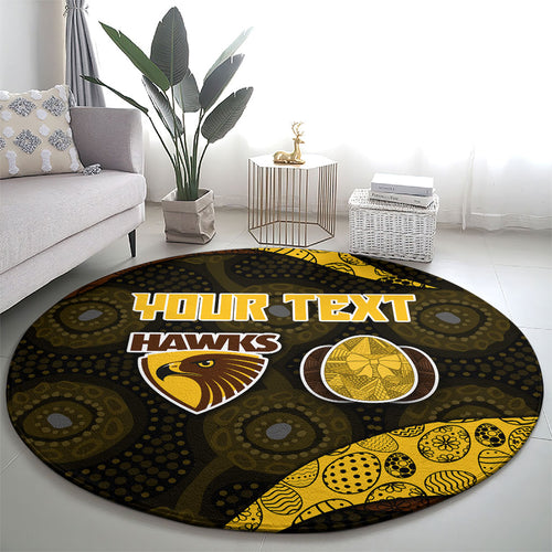 Personalized Hawks Football Round Carpet Easter Egg Pattern Brown Gold Tribal Dot Art Style