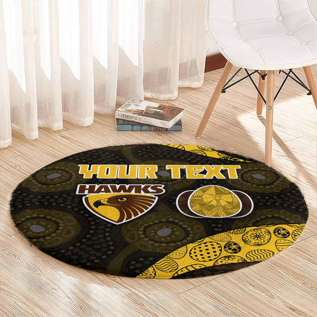 Personalized Hawks Football Round Carpet Easter Egg Pattern Brown Gold Tribal Dot Art Style