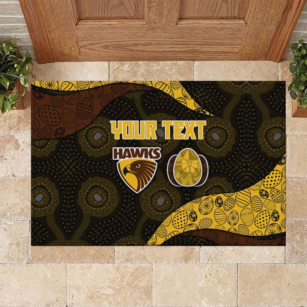 Personalized Hawks Football Rubber Doormat Easter Egg Pattern Brown Gold Tribal Dot Art Style
