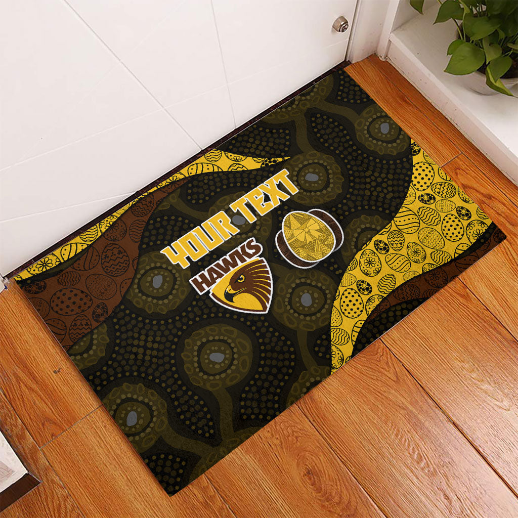 Personalized Hawks Football Rubber Doormat Easter Egg Pattern Brown Gold Tribal Dot Art Style