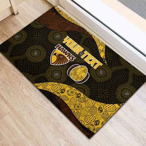 Personalized Hawks Football Rubber Doormat Easter Egg Pattern Brown Gold Tribal Dot Art Style