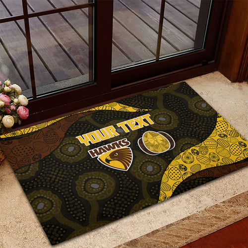 Personalized Hawks Football Rubber Doormat Easter Egg Pattern Brown Gold Tribal Dot Art Style