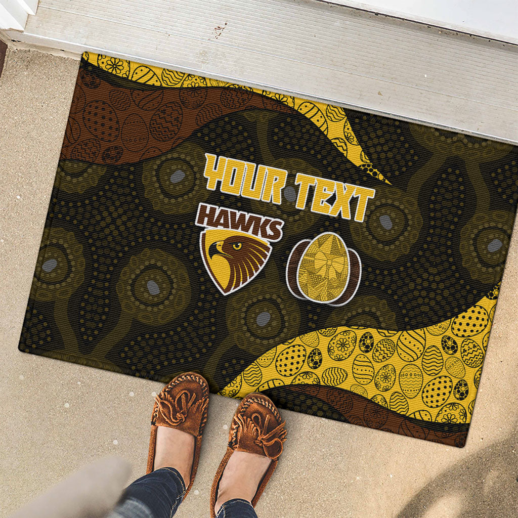 Personalized Hawks Football Rubber Doormat Easter Egg Pattern Brown Gold Tribal Dot Art Style