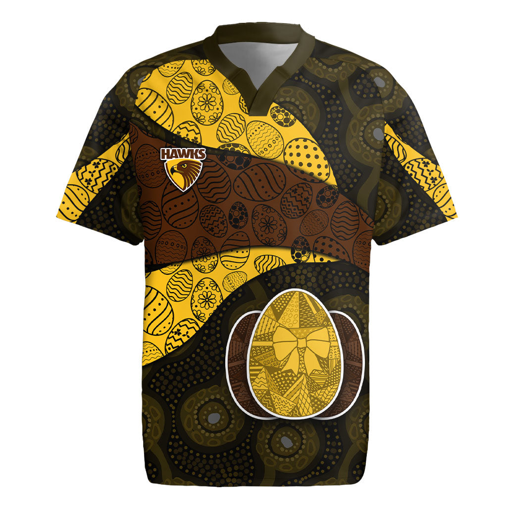 Personalized Hawks Football Rugby Jersey Easter Egg Pattern Brown Gold Tribal Dot Art Style