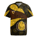 Personalized Hawks Football Rugby Jersey Easter Egg Pattern Brown Gold Tribal Dot Art Style