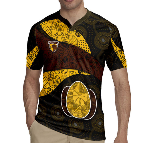 Personalized Hawks Football Rugby Jersey Easter Egg Pattern Brown Gold Tribal Dot Art Style