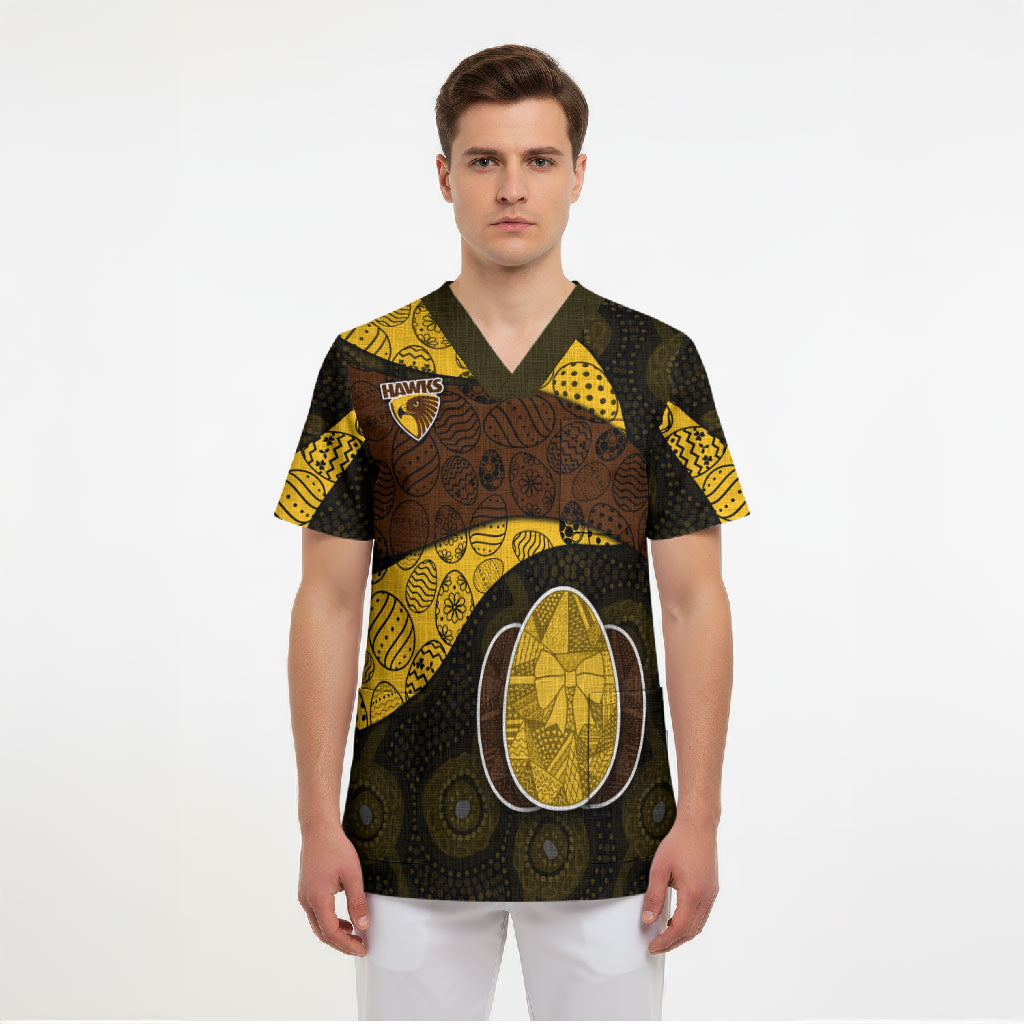 Personalized Hawks Football Scrub Top Easter Egg Pattern Brown Gold Tribal Dot Art Style