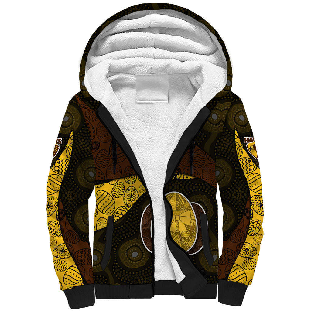 Personalized Hawks Football Sherpa Hoodie Easter Egg Pattern Brown Gold Tribal Dot Art Style