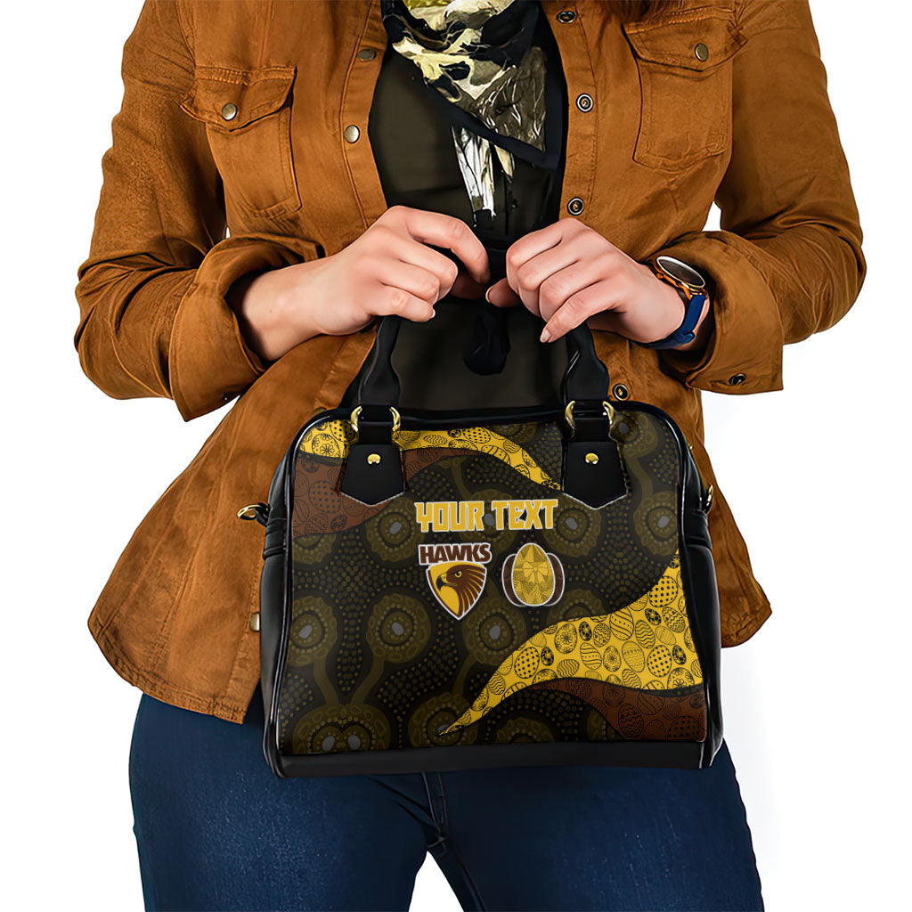 Personalized Hawks Football Shoulder Handbag Easter Egg Pattern Brown Gold Tribal Dot Art Style