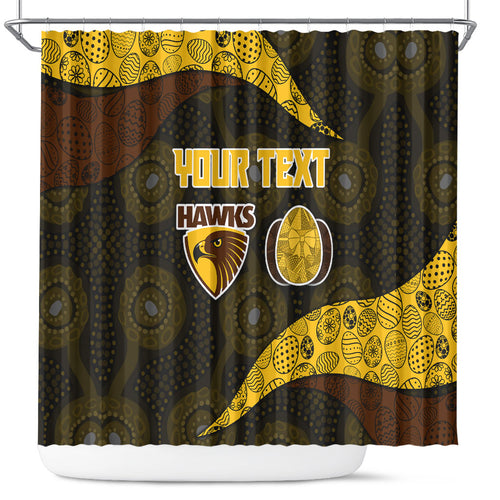 Personalized Hawks Football Shower Curtain Easter Egg Pattern Brown Gold Tribal Dot Art Style