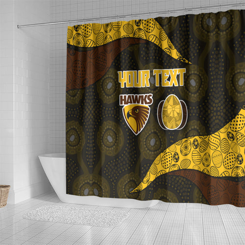 Personalized Hawks Football Shower Curtain Easter Egg Pattern Brown Gold Tribal Dot Art Style