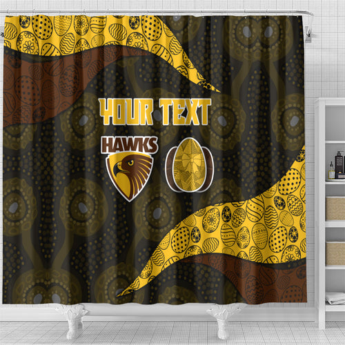 Personalized Hawks Football Shower Curtain Easter Egg Pattern Brown Gold Tribal Dot Art Style