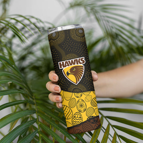 Personalized Hawks Football Skinny Tumbler Easter Egg Pattern Brown Gold Tribal Dot Art Style