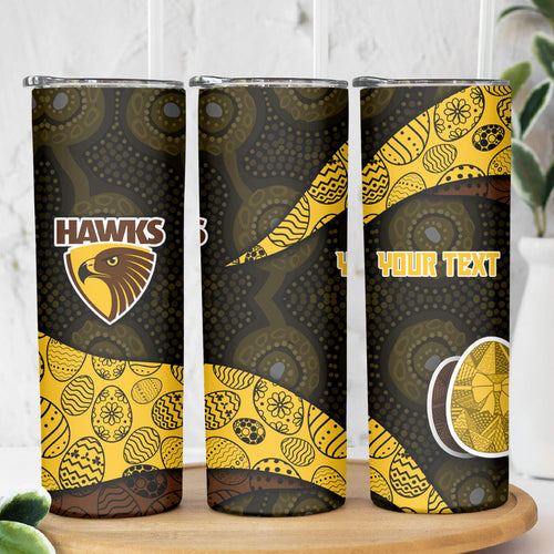 Personalized Hawks Football Skinny Tumbler Easter Egg Pattern Brown Gold Tribal Dot Art Style