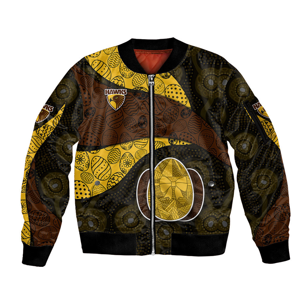 Personalized Hawks Football Sleeve Zip Bomber Jacket Easter Egg Pattern Brown Gold Tribal Dot Art Style