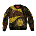 Personalized Hawks Football Sleeve Zip Bomber Jacket Easter Egg Pattern Brown Gold Tribal Dot Art Style