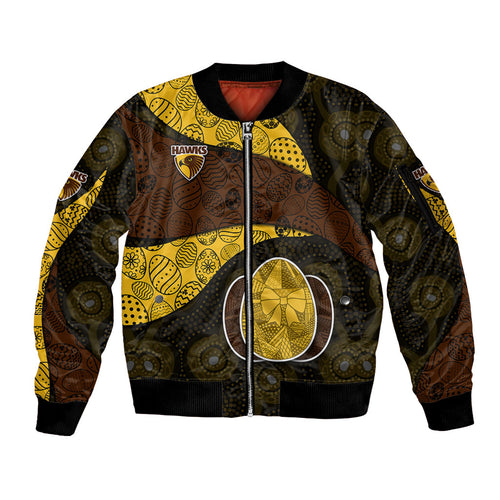 Personalized Hawks Football Sleeve Zip Bomber Jacket Easter Egg Pattern Brown Gold Tribal Dot Art Style