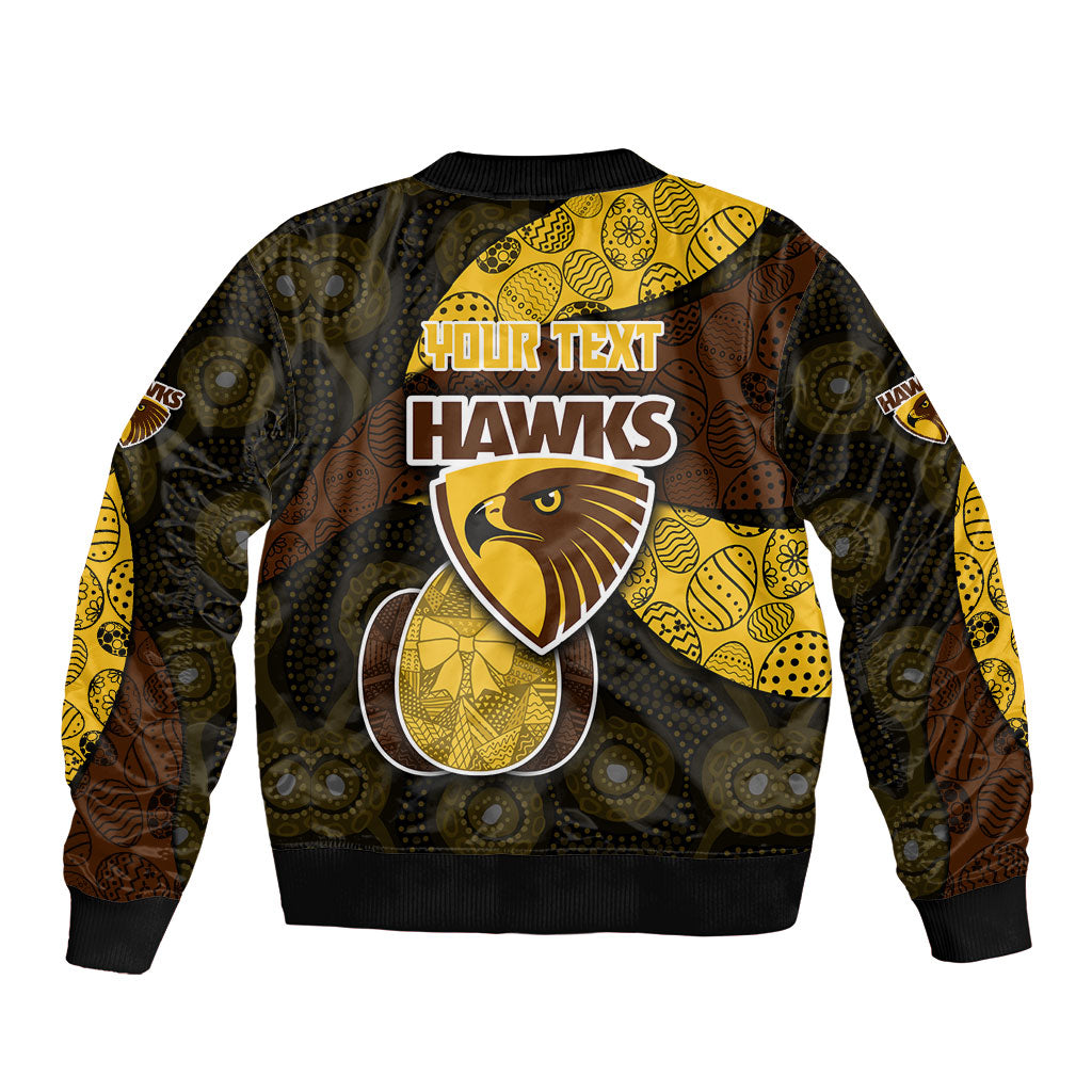 Personalized Hawks Football Sleeve Zip Bomber Jacket Easter Egg Pattern Brown Gold Tribal Dot Art Style