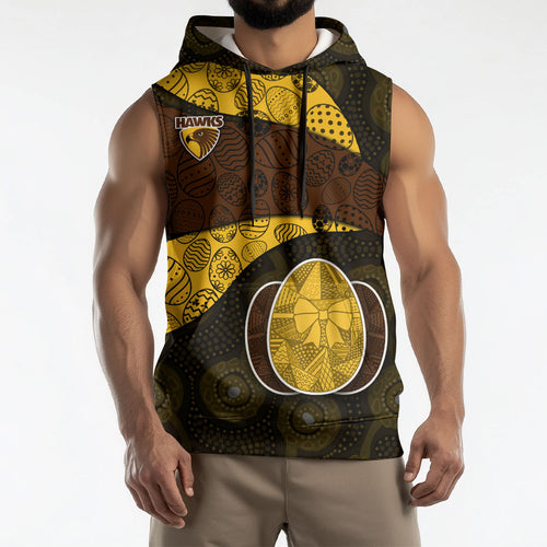 Personalized Hawks Football Sleeveless Hoodie Easter Egg Pattern Brown Gold Tribal Dot Art Style