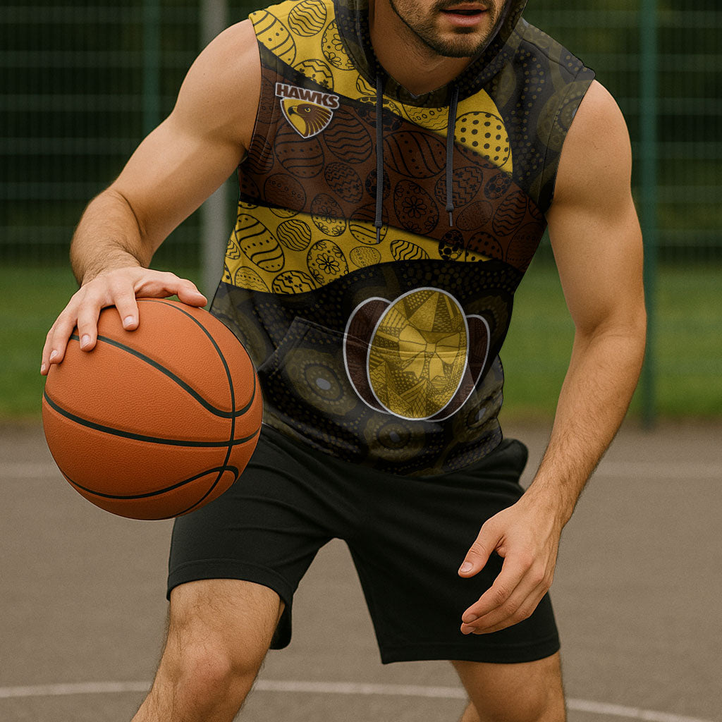 Personalized Hawks Football Sleeveless Hoodie Easter Egg Pattern Brown Gold Tribal Dot Art Style