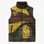 Personalized Hawks Football Sleeveless Puffer Jacket Easter Egg Pattern Brown Gold Tribal Dot Art Style