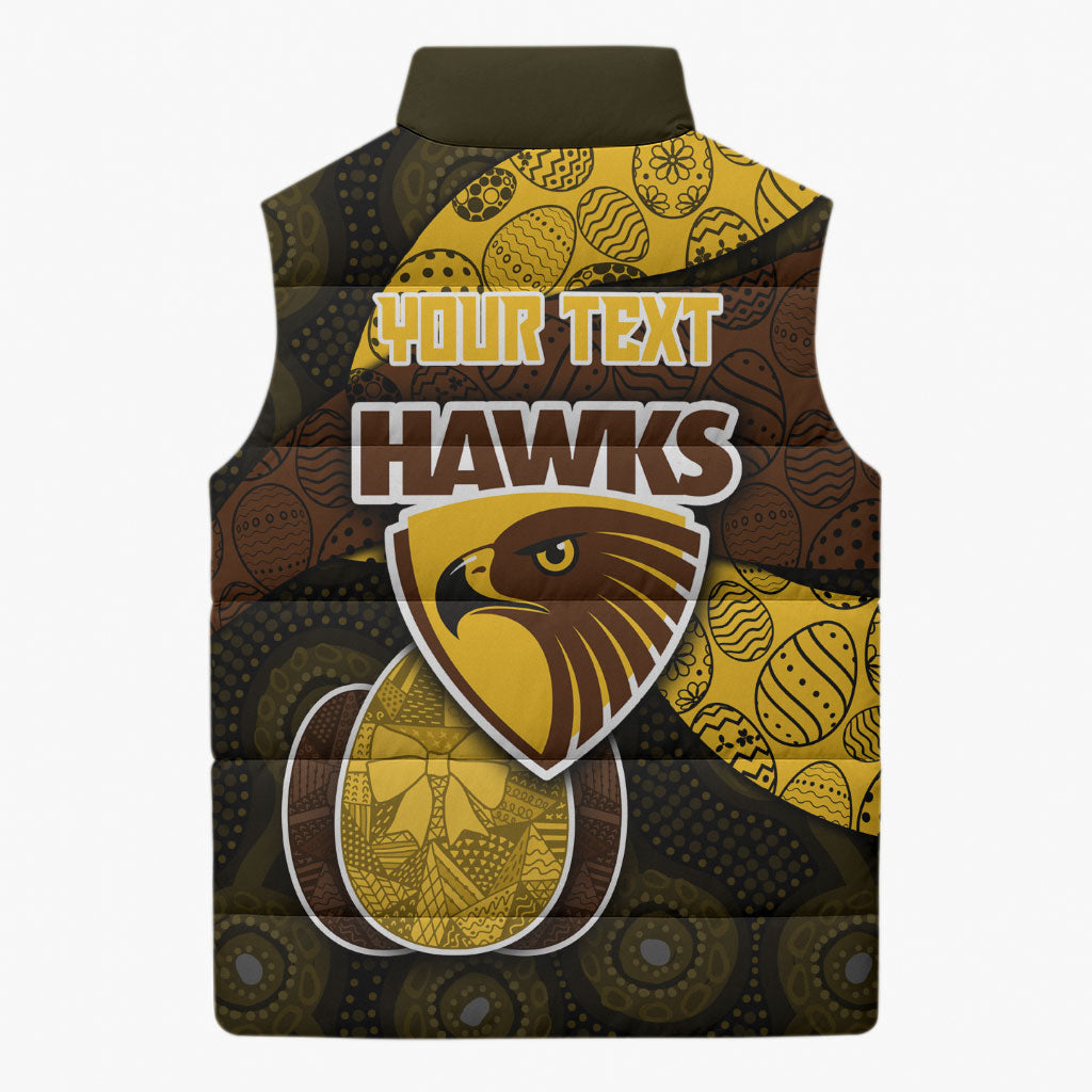 Personalized Hawks Football Sleeveless Puffer Jacket Easter Egg Pattern Brown Gold Tribal Dot Art Style