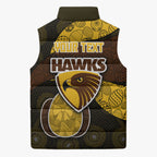 Personalized Hawks Football Sleeveless Puffer Jacket Easter Egg Pattern Brown Gold Tribal Dot Art Style