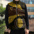Personalized Hawks Football Sleeveless Puffer Jacket Easter Egg Pattern Brown Gold Tribal Dot Art Style