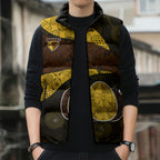 Personalized Hawks Football Sleeveless Puffer Jacket Easter Egg Pattern Brown Gold Tribal Dot Art Style