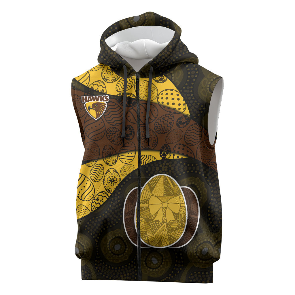 Personalized Hawks Football Sleeveless Zip Hoodie Easter Egg Pattern Brown Gold Tribal Dot Art Style