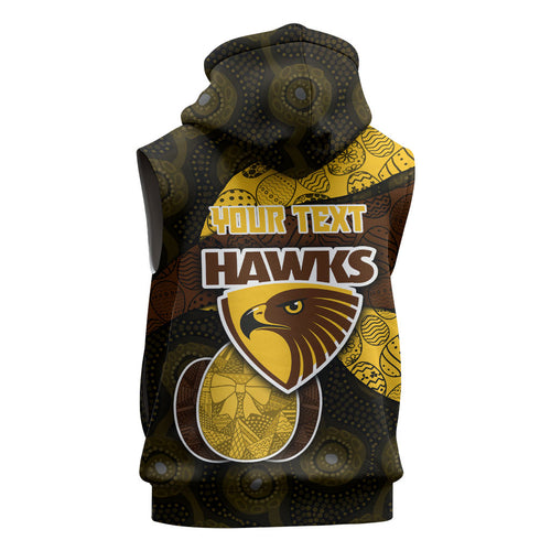Personalized Hawks Football Sleeveless Zip Hoodie Easter Egg Pattern Brown Gold Tribal Dot Art Style