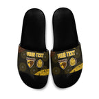 Personalized Hawks Football Slide Sandals Easter Egg Pattern Brown Gold Tribal Dot Art Style