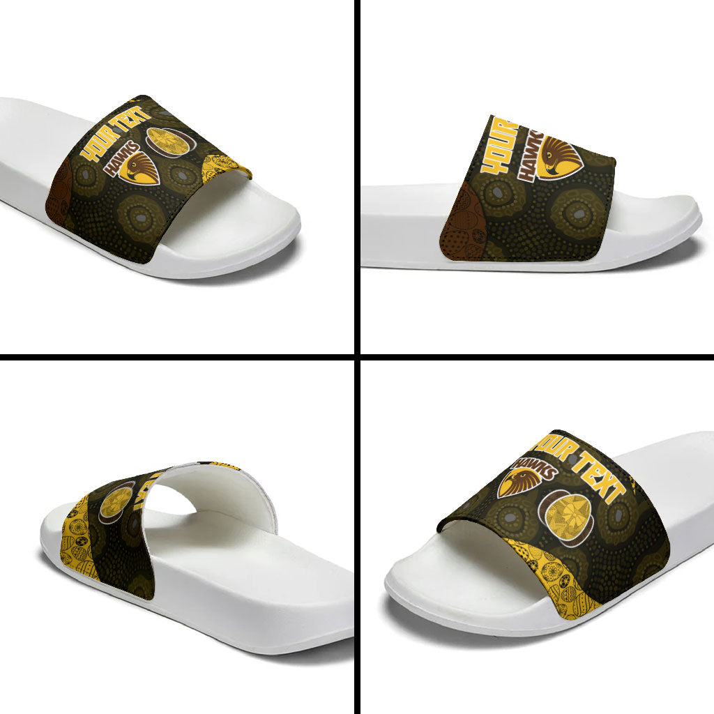 Personalized Hawks Football Slide Sandals Easter Egg Pattern Brown Gold Tribal Dot Art Style