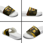 Personalized Hawks Football Slide Sandals Easter Egg Pattern Brown Gold Tribal Dot Art Style