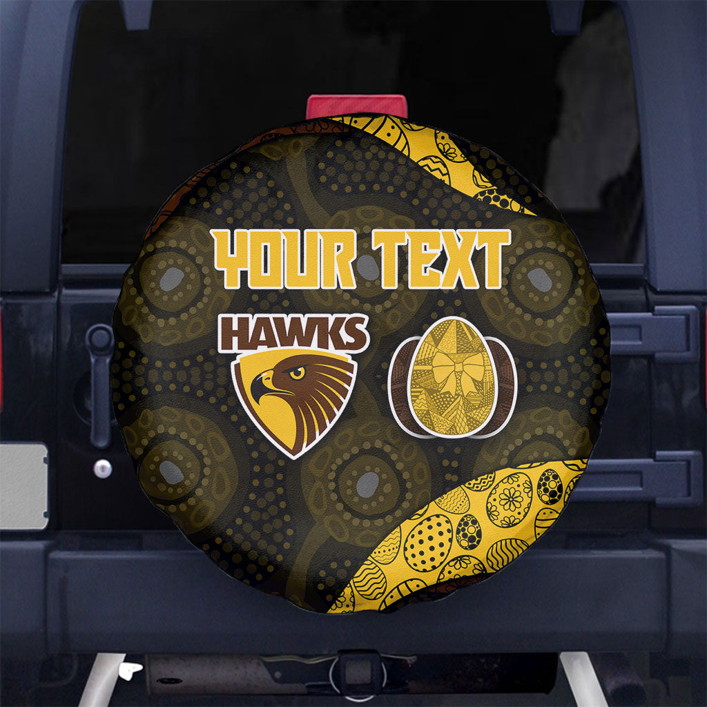 Personalized Hawks Football Spare Tire Cover Easter Egg Pattern Brown Gold Tribal Dot Art Style