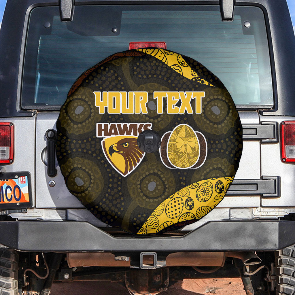 Personalized Hawks Football Spare Tire Cover Easter Egg Pattern Brown Gold Tribal Dot Art Style