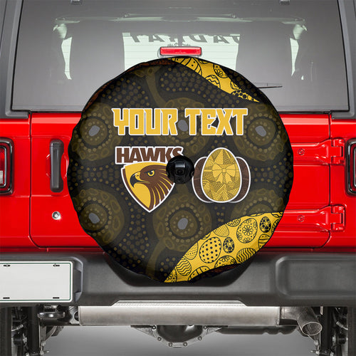 Personalized Hawks Football Spare Tire Cover Easter Egg Pattern Brown Gold Tribal Dot Art Style