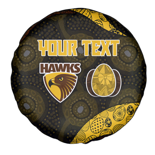 Personalized Hawks Football Spare Tire Cover Easter Egg Pattern Brown Gold Tribal Dot Art Style