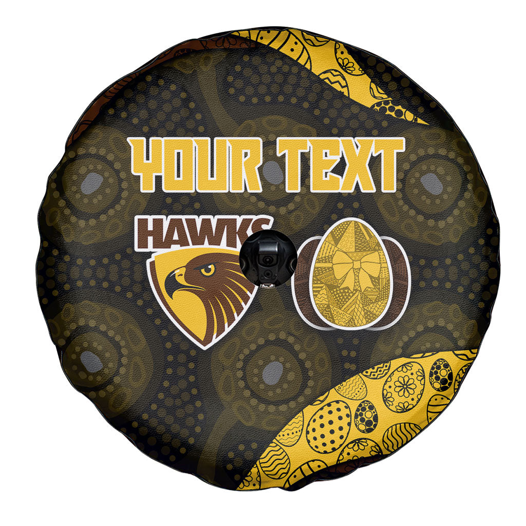 Personalized Hawks Football Spare Tire Cover Easter Egg Pattern Brown Gold Tribal Dot Art Style